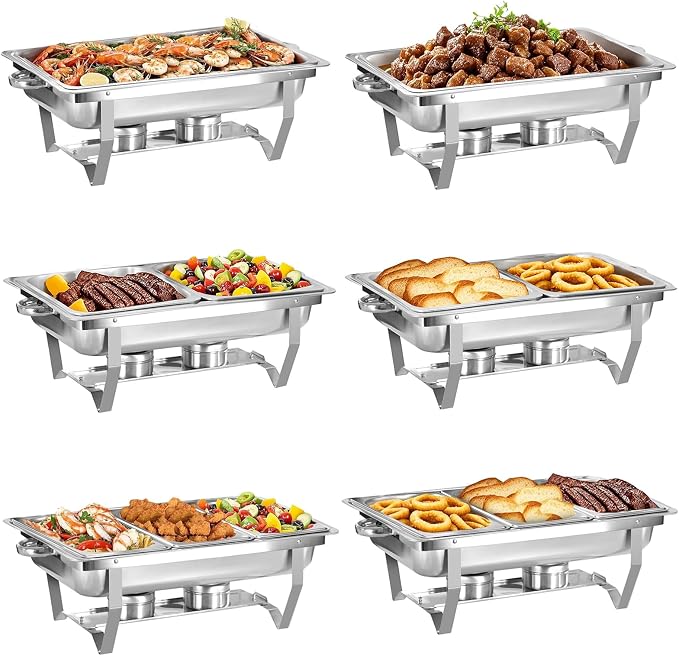 6 pack Chafing Dishes for Buffet of Stainless Steel Food Warmers 9 QT Chafers by Unknown