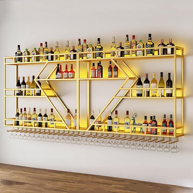 95in Wall Mounted Wine Rack, Large Metal Wine Bottle Holder, 3 Tier Modern by RAJYQODIS