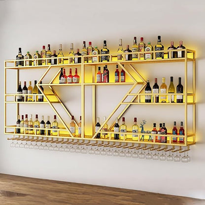 95in Wall Mounted Wine Rack, Large Metal Wine Bottle Holder, 3 Tier Modern by RAJYQODIS