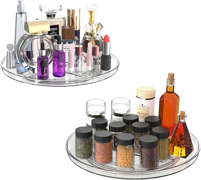 URALFA Lazy Susan Organizer for Cabinet 2 Pack, 10.6" Clear Lazy Susan by URALFA