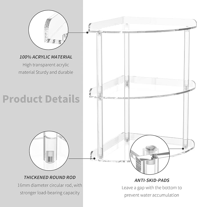3 Tier Acrylic Corner Shelf Organizer Storage 9.5x9.5x15.7 Inch, Transparent - Image 5