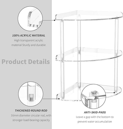 3 Tier Acrylic Corner Shelf Organizer Storage 9.5x9.5x15.7 Inch, Transparent - Image 5