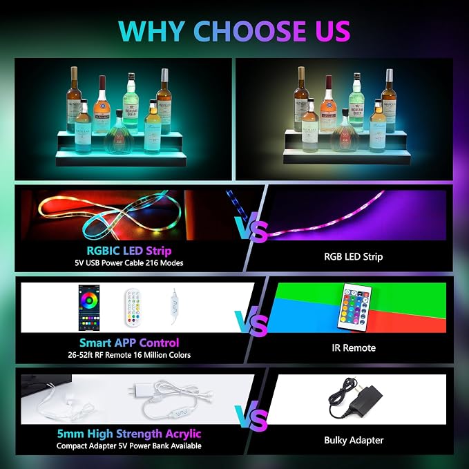 Led Lighted Liquor Bottle Display Shelf, 24 Inch 2 Tier Whiskey Rack, Support - Image 4