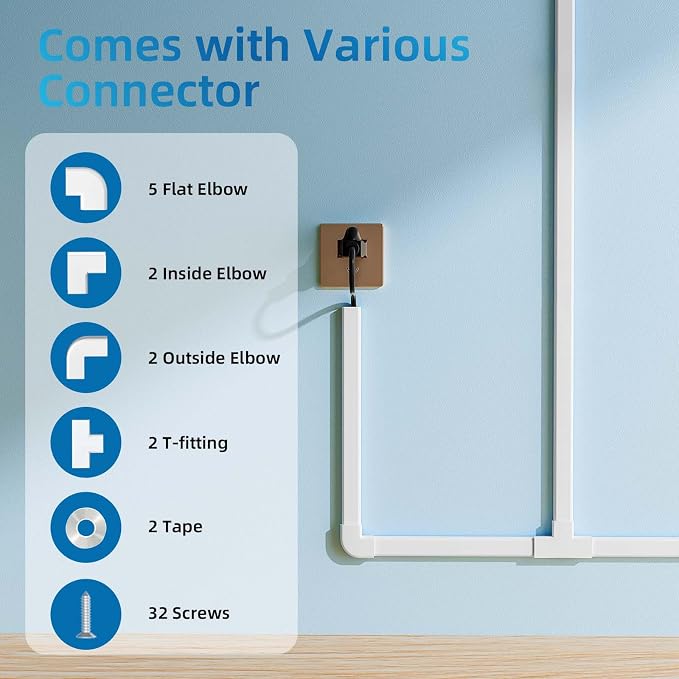 Yecaye 235in Wall Cord Hider for 2-3 Cords, On-Wall Cord Cover Channel - Image 3
