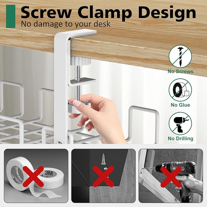 Under Desk Cable Management Tray, L 15.7''W 6.3'' No Drill Steel Desk Cable - Image 2