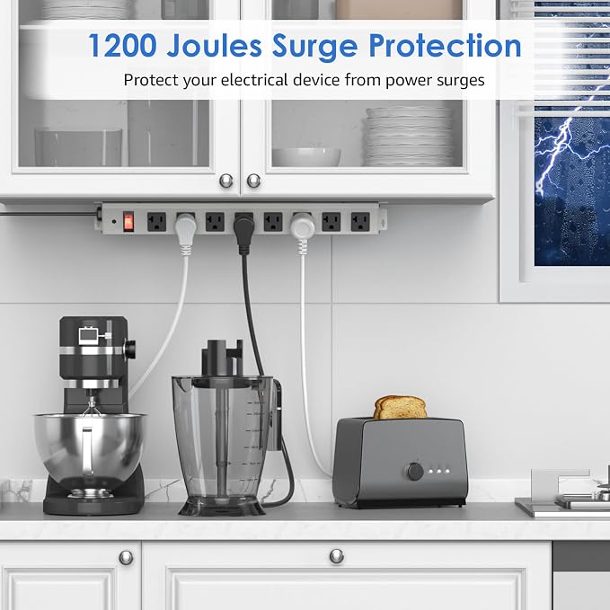 CCCEI Corner Mount Angle Power Strip, Under Cabinet Heavy Duty 8 Outlets Power - Image 5