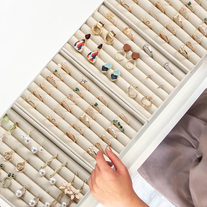 Highergo 8 Pcs Velvet Jewelry Trays Stackable Drawers Organizer Ring Earring - Image 5