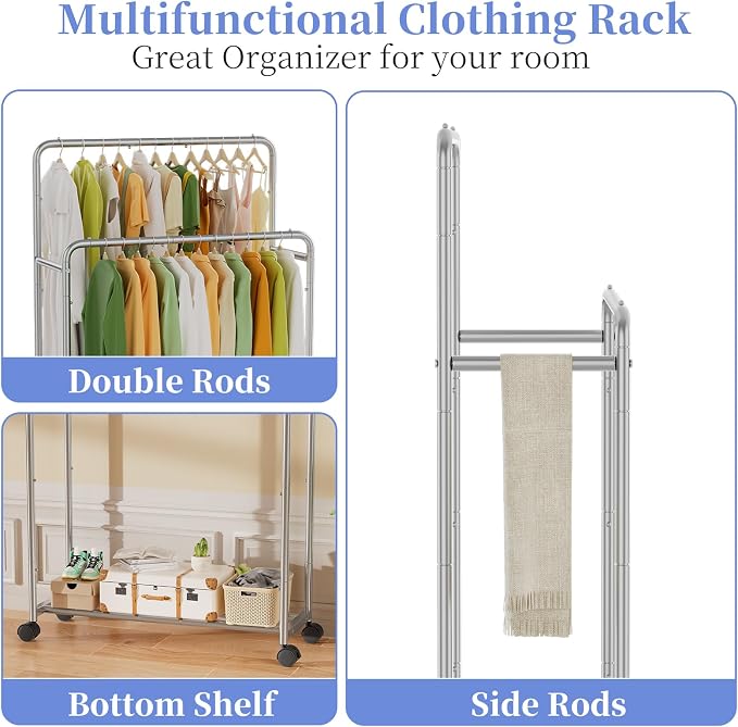 Simple Trending Clothing Clothes Rack Double Rods - Image 3