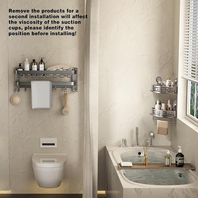 VOLPONE Corner Shower Shelf Suction Cup Shower Caddy Corner No Drilling - Image 2