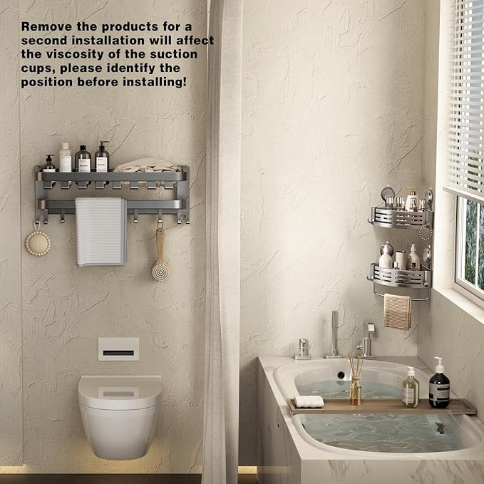 VOLPONE Corner Shower Caddy Suction Cup Shower Shelf Corner No Drilling - Image 2