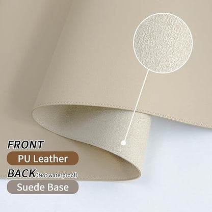 Beige Desk Mat with Stitched Edges, 31.5"×15.7" Keyboard Pad, Non-Slip Desk - Image 2