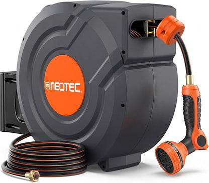 Upgraded Retractable Garden Hose Reel 5/8 inch x 100 ft Wall-Mounted 9 Pattern by NEO-TEC