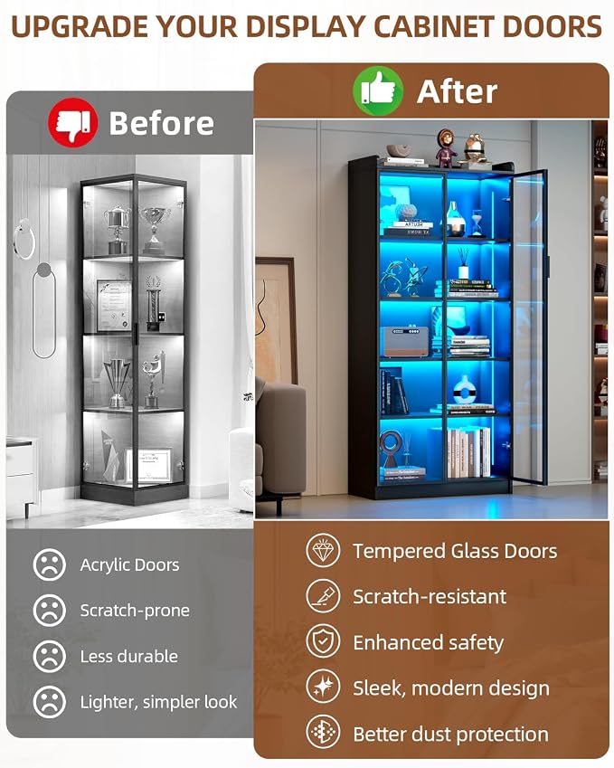 Display Cabinet with Glass Doors and Shelves, 5 Tier Display Case - Image 3