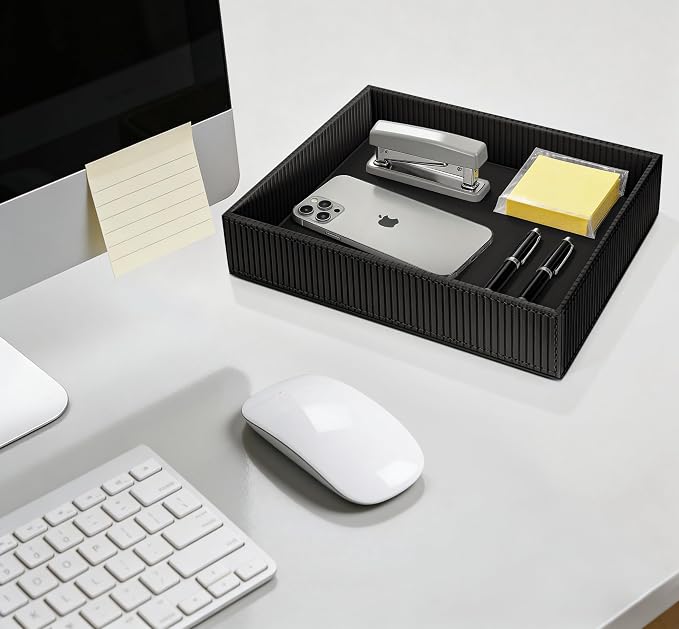 SITHON Valet Tray Desk Organizer, PU Leather Catchall Bedside Vanity Tray - Image 4