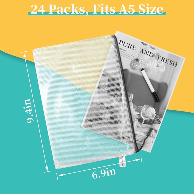 A5 Mesh Zipper Pouch, 24 Pack 9.4" x 6.9" Plastic Zipper Pouches - Image 2