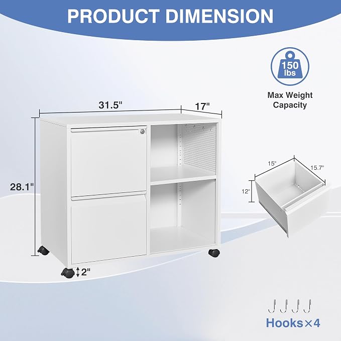 Metal File Cabinet, Lockable Lateral Filing Cabinet - Image 3