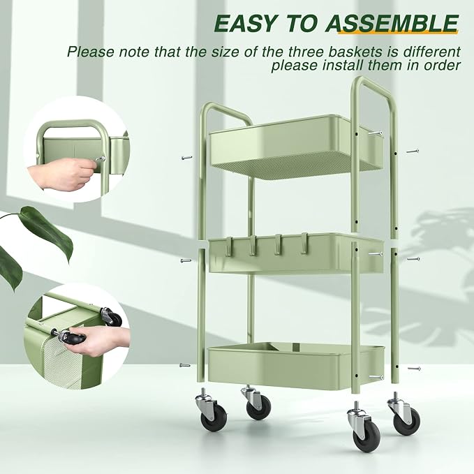 LEHOM 3 Tier Rolling Storage Cart, Metal Trolley Utility Cart - Image 7