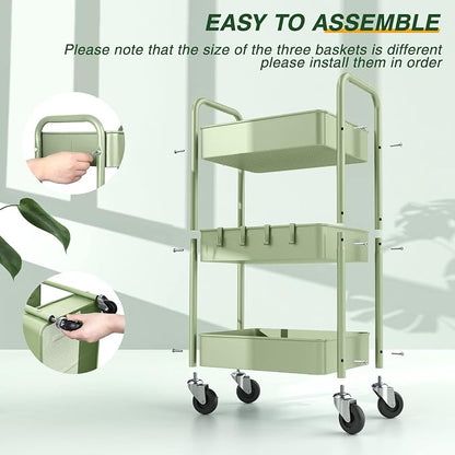LEHOM 3 Tier Rolling Storage Cart, Metal Trolley Utility Cart - Image 7