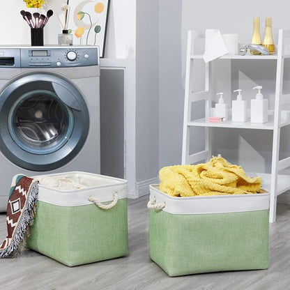 Bidtakay Baskets Fabric Closet Organizer Set of 2 Green Collapsible Storage Bins - Image 3