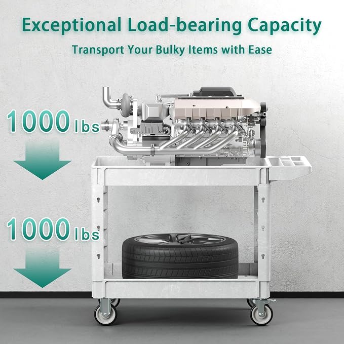Heavy Duty Utility Rolling Tool Cart, 550 lbs Capacity Plastic Rolling Carts - Image 2
