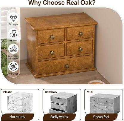 Oak Desk Organizer with Drawers, Durable Wooden Desktop Storage Box | 5 Drawer - Image 3