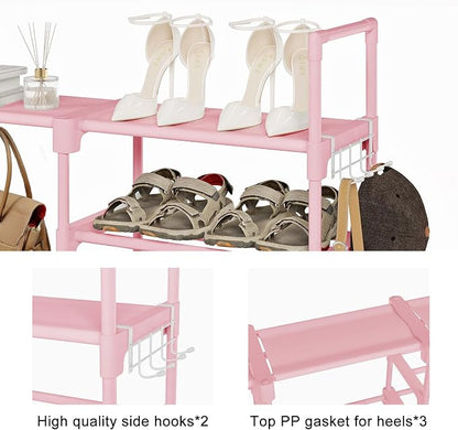 WOWLIVE 9 Tier 3-Column Shoe Rack, 50-55 Pairs Stackable Pink | 50in long - Image 6