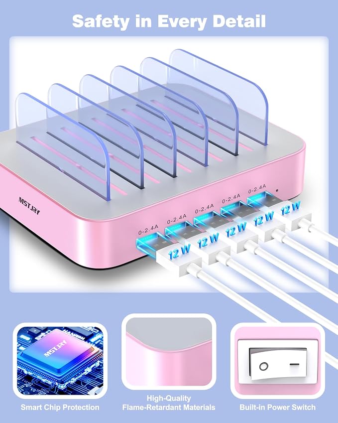 MSTJRY Charging Station for Multiple Devices : 5 Port Multi USB-A Charger - Image 2
