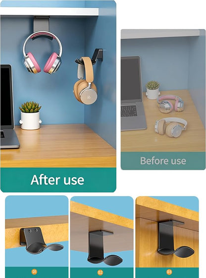 2-Pack Under Desk Headphone Hanger, Strong Adhesive Headset Holder Mount - Image 5