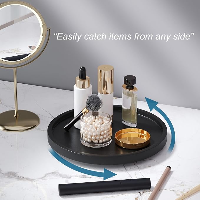 Lazy Susan Organizer for Kitchen, Bamboo Turntable for Cabinet, Small（Black） - Image 4