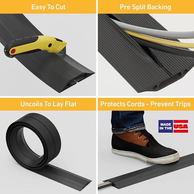 D-Line 30ft Floor Cord Cover, Made in USA Linkable Cable Protector, Hide - Image 2