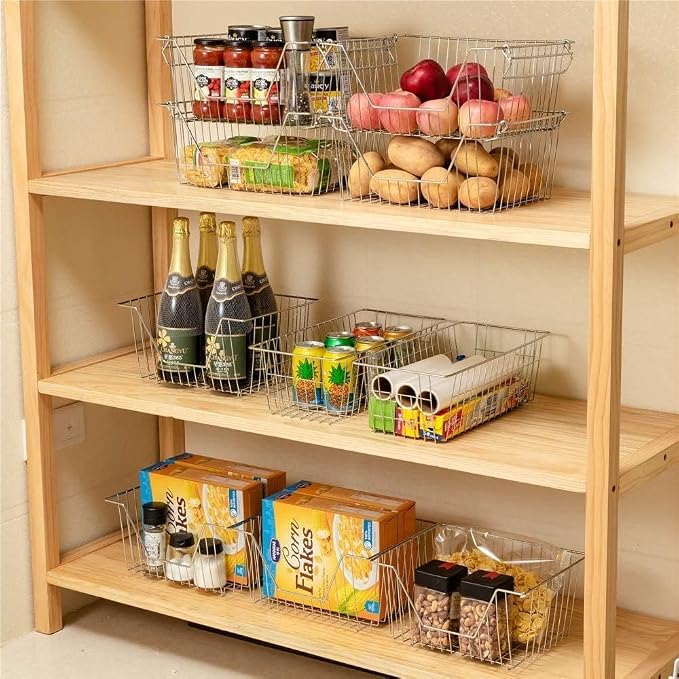 Stackable Wire Metal Baskets Sturdy Cabinet Organizer Wire Pantry Freezer Bin - Image 2
