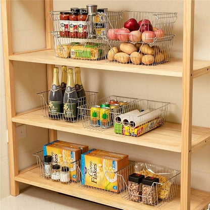 Stackable Wire Metal Baskets Sturdy Cabinet Organizer Wire Pantry Freezer Bin - Image 2