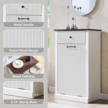 Modern Tilt-Out Trash Can Cabinet, 10 Gallon Fluted Laundry Hamper Cabinet - Image 4