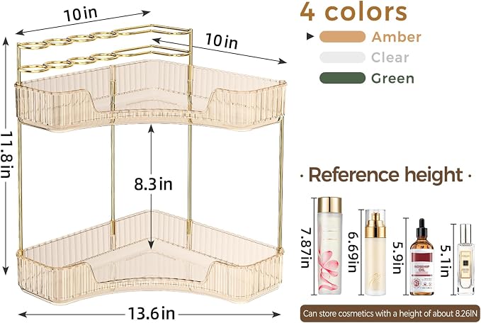 BEFSOP Corner Bathroom Counter Organizer, Upgraded 2-Tier Makeup Organizer - Image 2
