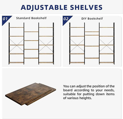 NUMENN Triple 5 Tier Bookshelf, Wide Book Shelf - Image 6