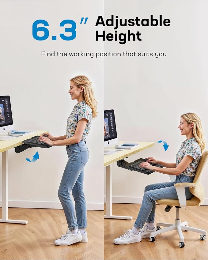 HUANUO Keyboard Tray Under Desk, Adjustable Ergonomic Keyboard & Mouse Tray - Image 2