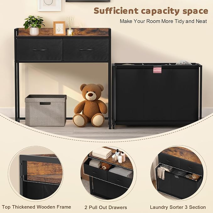 Laundry Hamper with 3 Section Rolling Bags, Laundry Sorter with Wheels - Image 5