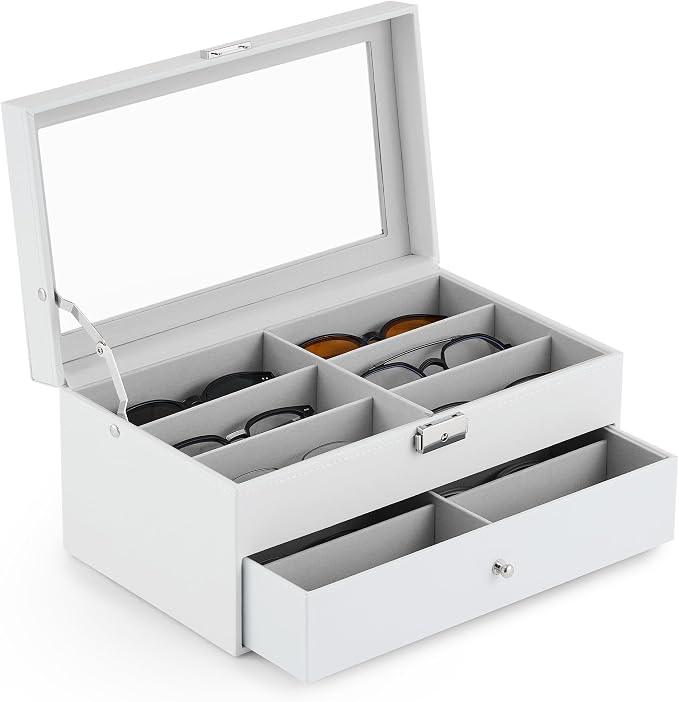 CO-Z Sunglasses Organizer with 12 Slots, Leather Eyeglasses Storage Box by CO-Z