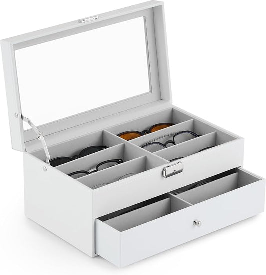 CO-Z Sunglasses Organizer with 12 Slots, Leather Eyeglasses Storage Box by CO-Z