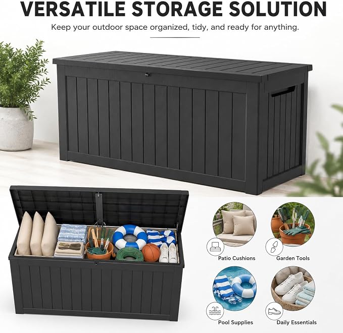 155 Gallon Outdoor Deck Storage Box, Large Waterproof Resin Patio Storage Box - Image 2