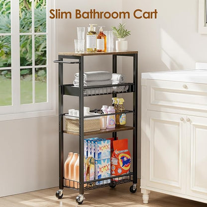 Slim Rolling Storage Cart, 4 Tier Narrow Storage Cart, 9.1in | Metal Kitchen - Image 4