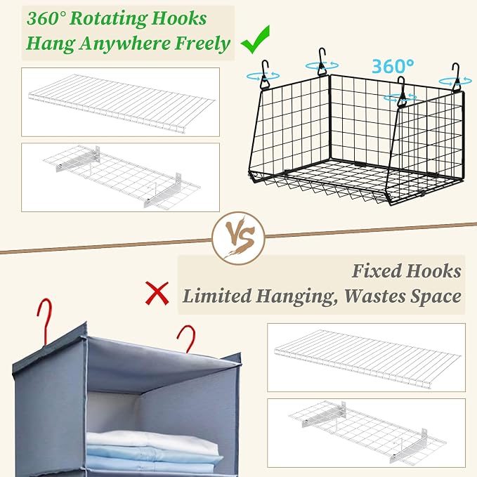 3-Pack Hanging Laundry Room Organizaton：Foldable Laundry Basket Wire Basket - Image 5
