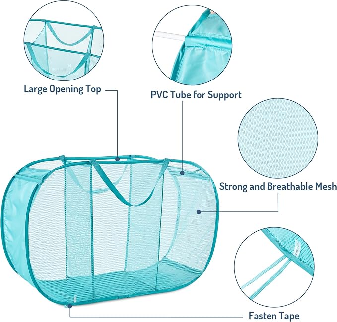 Seiritex Mesh Popup Laundry Hamper 3 Compartment Sortable Horizontal - Image 4