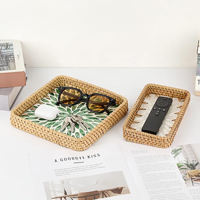 Woven Key Basket for Entryway Table Wicker Basket Tray Key Holder Decorative - Image 8