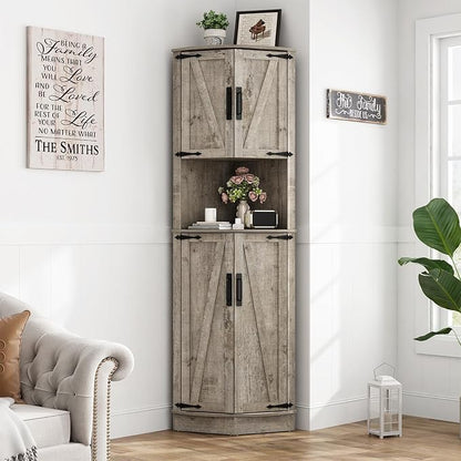 68" Tall Farmhouse Corner Cabinet, Dining Room Storage Cabinet by Hlivelood