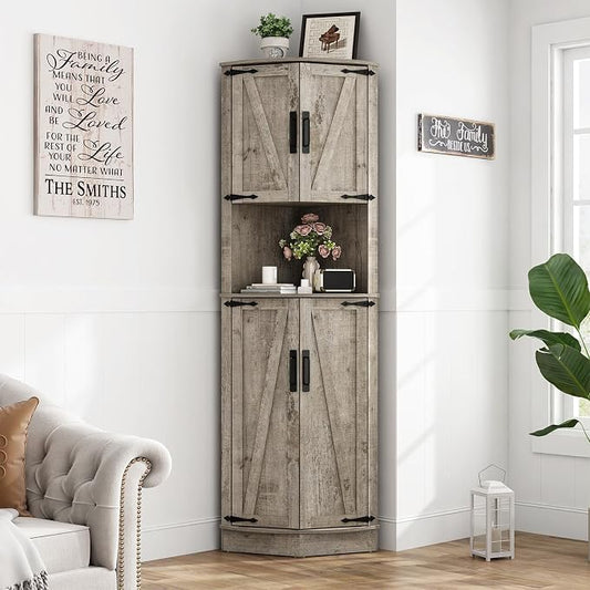 68" Tall Farmhouse Corner Cabinet, Dining Room Storage Cabinet by Hlivelood