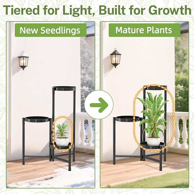 iDavosic.ly Plant Stand Indoor Outdoor, 3 Tier Corner Metal Flower Display - Image 7