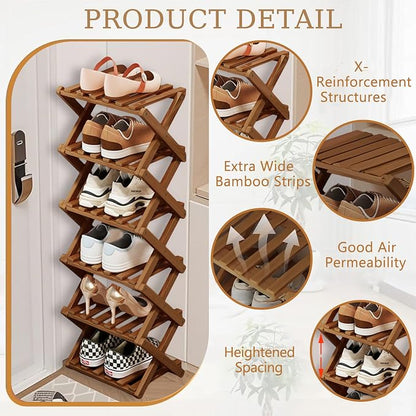 Comeon Bamboo Shoe Rack, Foldable Vertical Shoe Rack - Image 4
