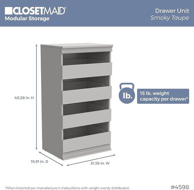 ClosetMaid Modular Storage 21.38-inch W 3-Shelf 4-Drawer Tower Wood Closet - Image 8