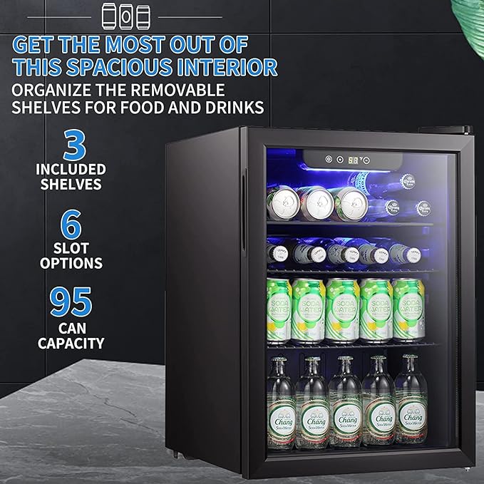 Antarctic Star Mini Fridge-95 Can Beverage Refrigerator Wine Cooler Clear Front - Image 2